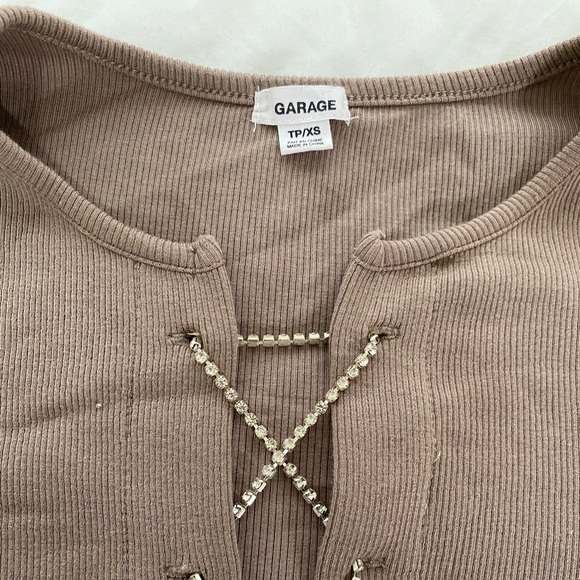 Garage Taupe Glitter Strap Tie-Front Long Sleeve - Picture 3 of 4